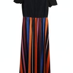 Black Maxi Dress with Multicolor Striped Skirt